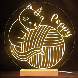 Kids Cute Cat With Wool Ball Personalised Gift Warm White Lamp Night Light - thumbnail 1