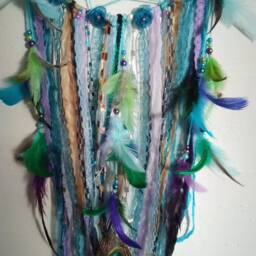 Peacock Dream Catcher Boho Chic Feather Wall Hanging - thumbnail 3