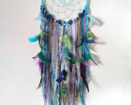 Peacock Dream Catcher Boho Chic Feather Wall Hanging - thumbnail 1