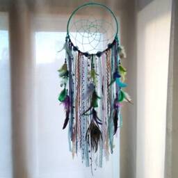 Peacock Dream Catcher Boho Chic Feather Wall Hanging - thumbnail 4