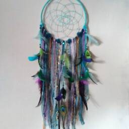 Peacock Dream Catcher Boho Chic Feather Wall Hanging - thumbnail 2