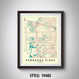 Pembroke Pines Map Art Print Florida Travel Poster, Office Decor - thumbnail 2