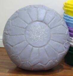 Premium Genuine Leather Moroccan Pouf Pouffe - Dove Grey
