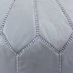 Premium Genuine Leather Moroccan Pouf Pouffe - Dove Grey - thumbnail 2