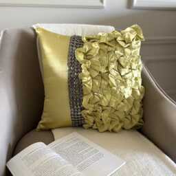 Green Satin, Crystal Embroidered Ruffled, Contemporary Throw Pillow Cover/Euro Sham - Diamonds & Ruffles - thumbnail 3