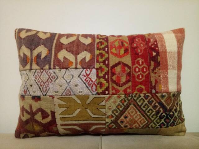 Patchwork Kilim Pillow 16x24 Inches Sofa Cover Turkish Rug Home Design Pillow Decoration - image 1