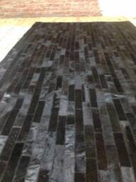 Patchwork Cowhide Rug, Free Shipping -Model Bricks, Black Dyed Cowhide, 6' X 8'