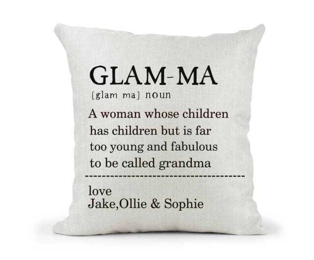 Personalised Cream Canvas Cushion, Scatter Home Decor, Glamma Glam-Ma Glam Ma Grandma Gift.. Dictionary Style Meaning - image 1