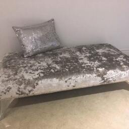 Handmade Silver Crushed Velvet Footstool, Bespoke Dog Bed - thumbnail 2
