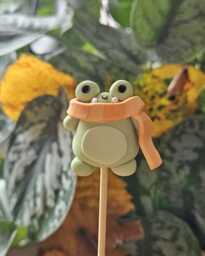Cosy Woolly Scarf Frog - Cute Autumn Decor, Handmade Clay Toad Figurine, Keychain, Charm, Plant Pot Accessory, Trinket Shelf, Season - thumbnail 1