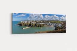 Port Isaac Harbour Panoramic Canvas Picture Print Cornwall Beach Scene Of A Cornish Harbour. Vibrant Blue Colours Seascape - thumbnail 1