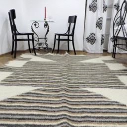Handwoven Striped Wool Area Rug Rustic Scandinavian Decor - 225x175cm - thumbnail 3