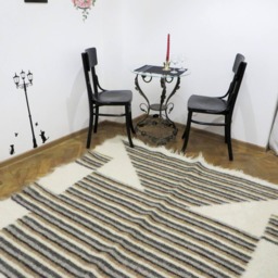Handwoven Striped Wool Area Rug Rustic Scandinavian Decor - 225x175cm - thumbnail 2