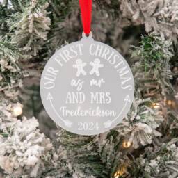 Gingerbread People Mr & Mrs First Christmas Frosted Acrylic Bauble Tree Ornament - thumbnail 1
