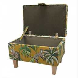 Handmade Monkey Ochre Botanical Storage Ottoman - Tropical Animal Palm Tree Fabric Bespoke British Made - thumbnail 2