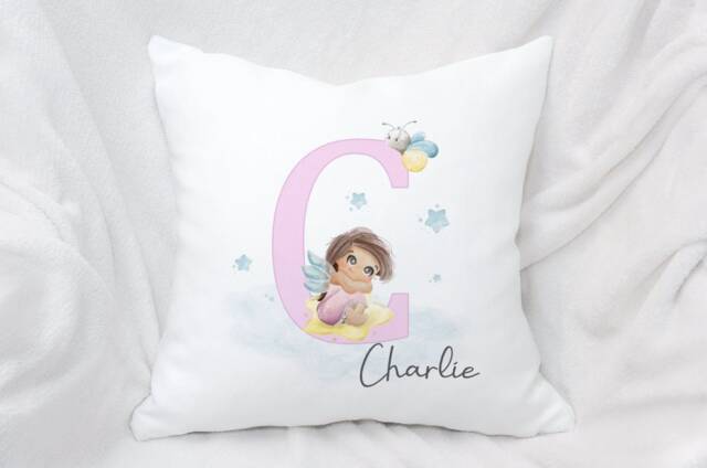 Personalised Pink Alphabet Fairy Cushion, Ideal Gift For Kids Bedroom Or Nursery - image 1
