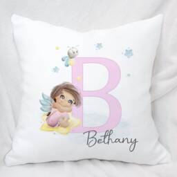 Personalised Pink Alphabet Fairy Cushion, Ideal Gift For Kids Bedroom Or Nursery - thumbnail 3