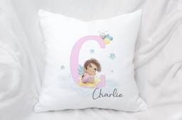 Personalised Pink Alphabet Fairy Cushion, Ideal Gift For Kids Bedroom Or Nursery - thumbnail 1