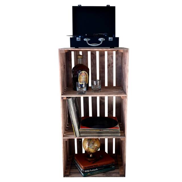 3-Tier Record Player Stand With Storage, Solid Wood Turntable For Vinyl Records - Cherry - image 1