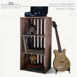 3-Tier Record Player Stand With Storage, Solid Wood Turntable For Vinyl Records - Cherry - thumbnail 3