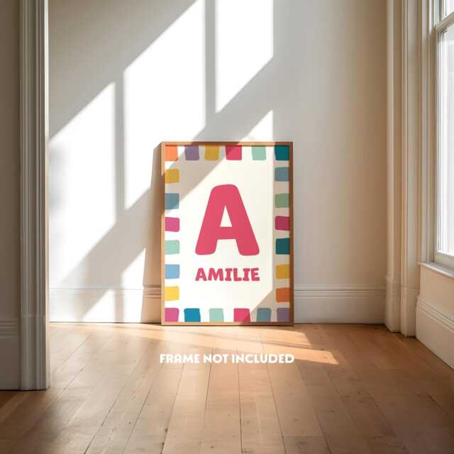 Personalised Initial Print, Girls Bedroom, Rainbow Colourful Kids Decor, Name Wall Art - image 1