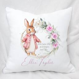 Personalised Pink Rabbit Floral Baptism Cushion - Custom Name Christening Gift For Baby Girl - thumbnail 4