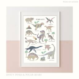 Pink Dinosaur Print - Dinosaurs Bedroom Decor Poster Children's Prints Wall Art Liberty - thumbnail 1