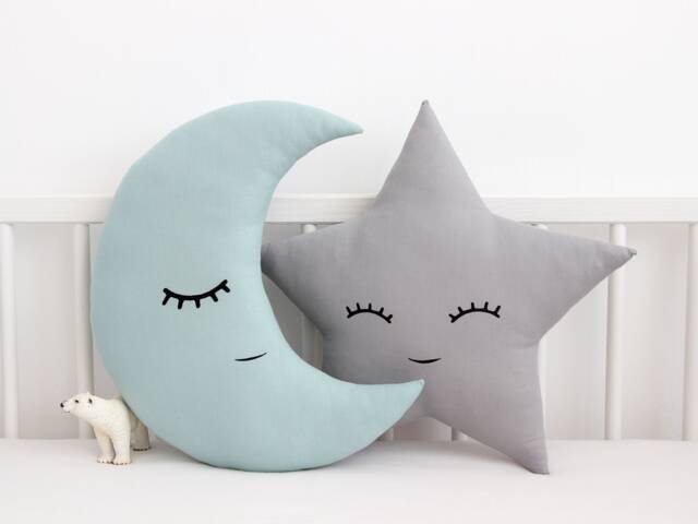 Dusty Mint & Gray Infant Cushion Set For Nursery Moon Star Baby Shower Decor Toddler Boy Gift Plush Toy Kids Corner Teepee Pillows Cot - image 1