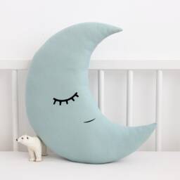 Dusty Mint & Gray Infant Cushion Set For Nursery Moon Star Baby Shower Decor Toddler Boy Gift Plush Toy Kids Corner Teepee Pillows Cot - thumbnail 3