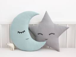 Dusty Mint & Gray Infant Cushion Set For Nursery Moon Star Baby Shower Decor Toddler Boy Gift Plush Toy Kids Corner Teepee Pillows Cot - thumbnail 1