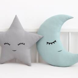 Dusty Mint & Gray Infant Cushion Set For Nursery Moon Star Baby Shower Decor Toddler Boy Gift Plush Toy Kids Corner Teepee Pillows Cot - thumbnail 4