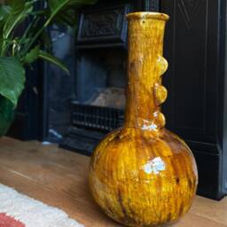 Mid-Season Sale Moroccan Ochre Extra Large Unique Glaze Tamegroute Ceramics, Abstract Saz Vase Sculpture, Handmade Pottery, Craftsmanship - thumbnail 3