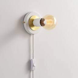 White & Gold Plug-In Wall Sconce - Mid Century Modern Bedroom Vanity Lighting Lamp For Apartments & Spaces With No J-Box Luna - thumbnail 2
