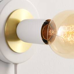 White & Gold Plug-In Wall Sconce - Mid Century Modern Bedroom Vanity Lighting Lamp For Apartments & Spaces With No J-Box Luna - thumbnail 3