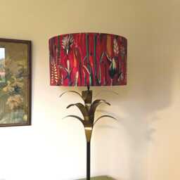 Cerise Botanical Velvet Drum Lampshade Ceiling Shade With A White Lining - thumbnail 2