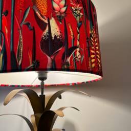 Cerise Botanical Velvet Drum Lampshade Ceiling Shade With A White Lining - thumbnail 3