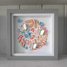 Framed Clay Butterfly Wall Art, Shimmering Watercolor Decor - thumbnail 2