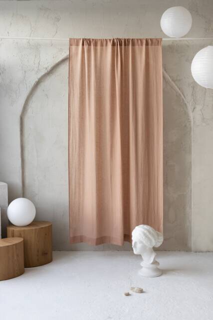Sheer Linen Curtains. Dusty Peach Color. Rod Pocket Curtain Panel. Handmade Linen Curtains - image 1