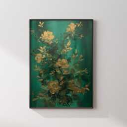 Emerald Green & Gold Floral Wall Art Print - Botanical Nature-Inspired Decor - thumbnail 3
