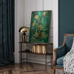 Emerald Green & Gold Floral Wall Art Print - Botanical Nature-Inspired Decor - thumbnail 2