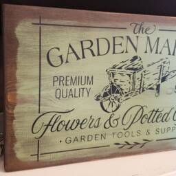 Garden Market Sign Rustic Large Primitive Wall Hanging Farmhouse Decor Wheel Barrow Decoration - thumbnail 3
