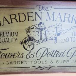 Garden Market Sign Rustic Large Primitive Wall Hanging Farmhouse Decor Wheel Barrow Decoration - thumbnail 2