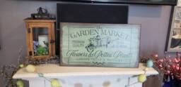 Garden Market Sign Rustic Large Primitive Wall Hanging Farmhouse Decor Wheel Barrow Decoration