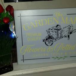 Garden Market Sign Rustic Large Primitive Wall Hanging Farmhouse Decor Wheel Barrow Decoration - thumbnail 4