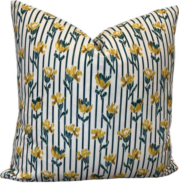 Carolina Irving Carnation Stripe Canary Yellow Cushion Cover Pillow Doublesided - image 1
