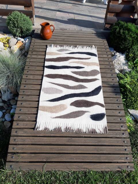 Felted Wool Rug With Fringes, Animal Pattern - image 1