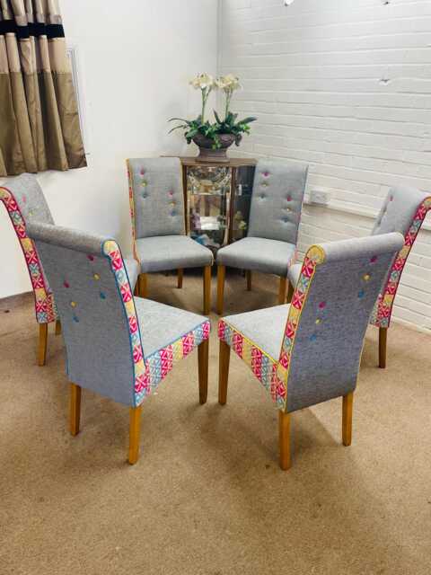 6 Multiyork Dining Chairs Newly Reupholstered in Multicoloured Modern Design - image 1
