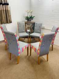 6 Multiyork Dining Chairs Newly Reupholstered in Multicoloured Modern Design