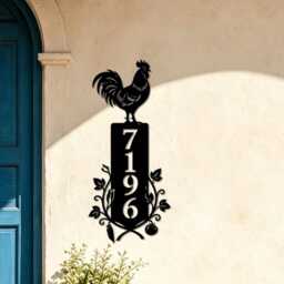 Custom Rooster Metal House Number Sign, Farmhouse Address Plaque With Vegetable Vine, Personalized Iron Home Wall Decor - thumbnail 4