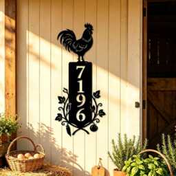 Custom Rooster Metal House Number Sign, Farmhouse Address Plaque With Vegetable Vine, Personalized Iron Home Wall Decor - thumbnail 2